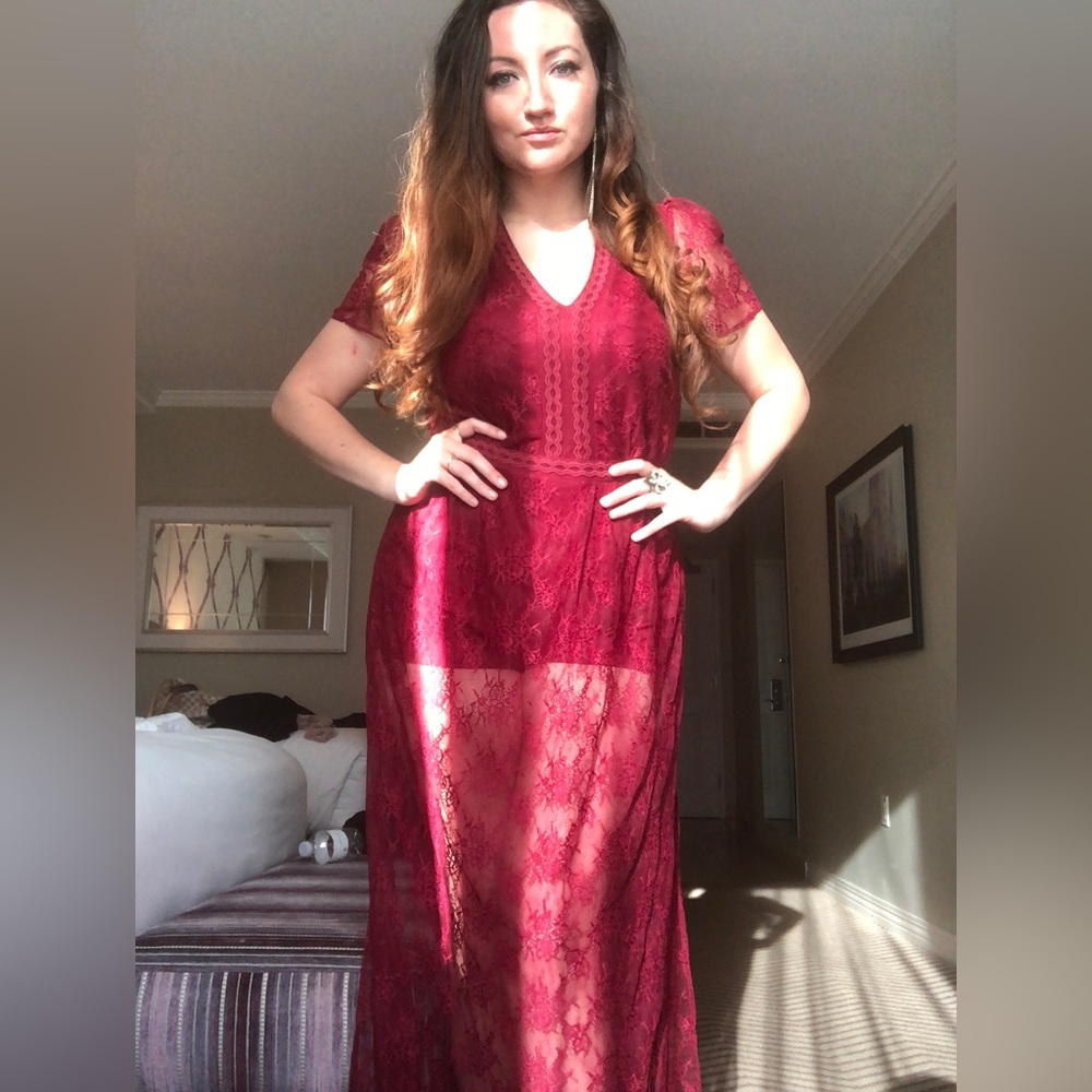 Maroon Romper with Lace Overlay